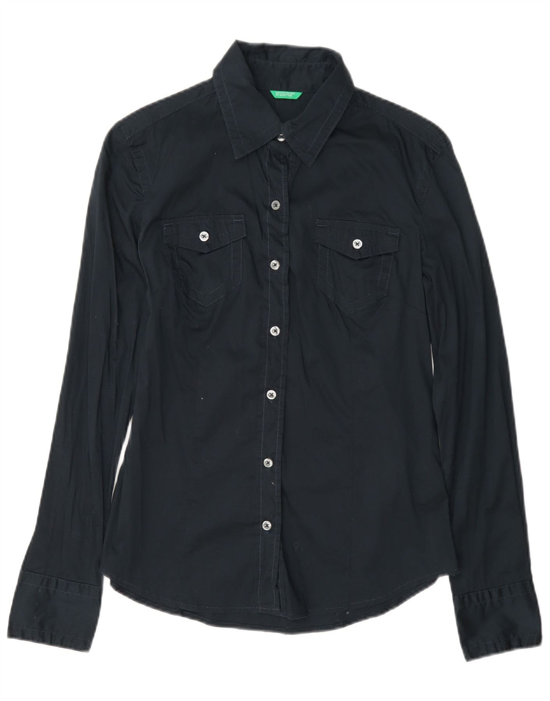 Benetton Womens Shirt UK 10 Small Navy Blue Cotton