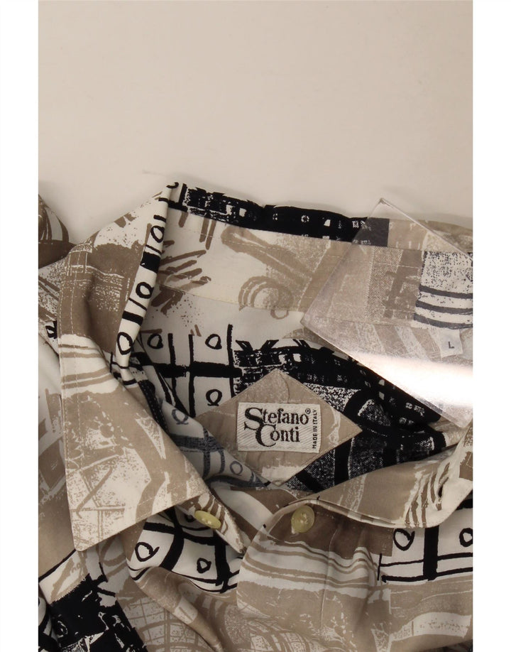 Vintage Mens Short Sleeve Shirt Large Beige Patchwork