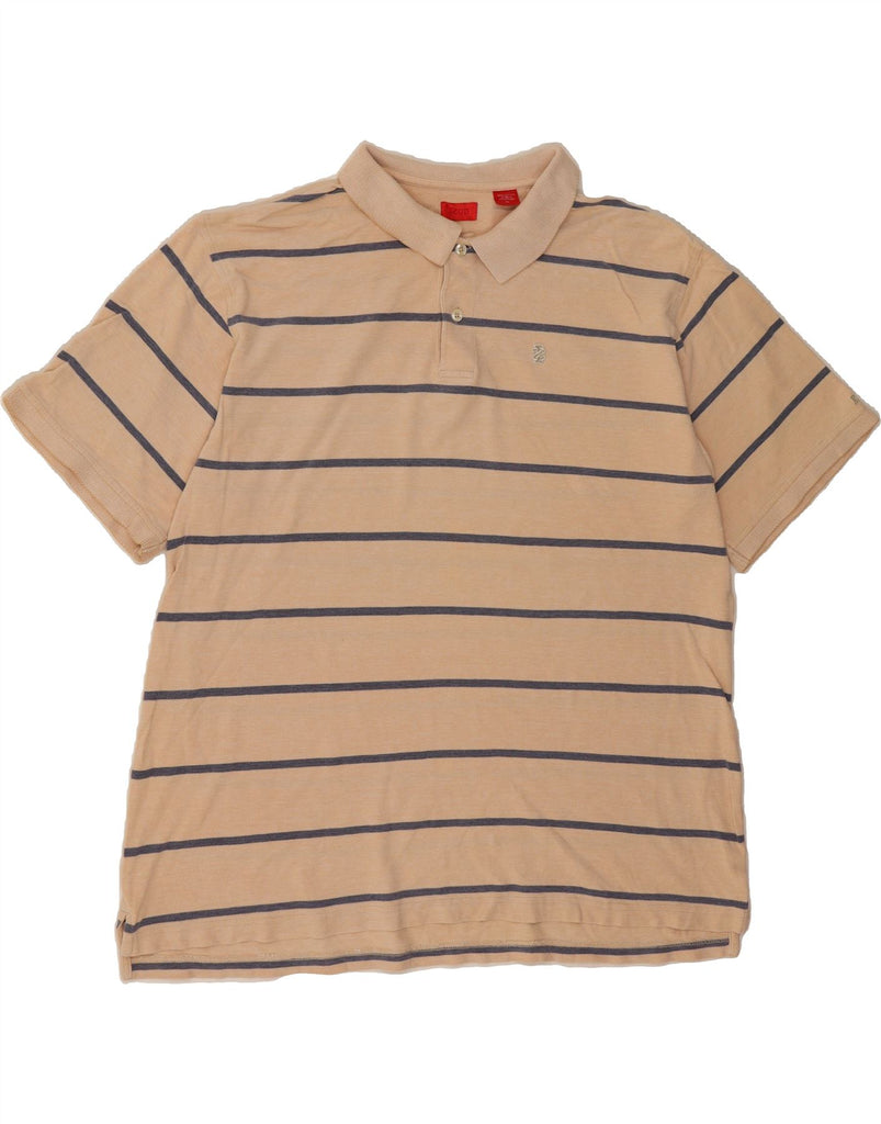 IZOD Mens Polo Shirt XL Beige Striped Cotton Vintage Izod and Second-Hand Izod from Messina Hembry 