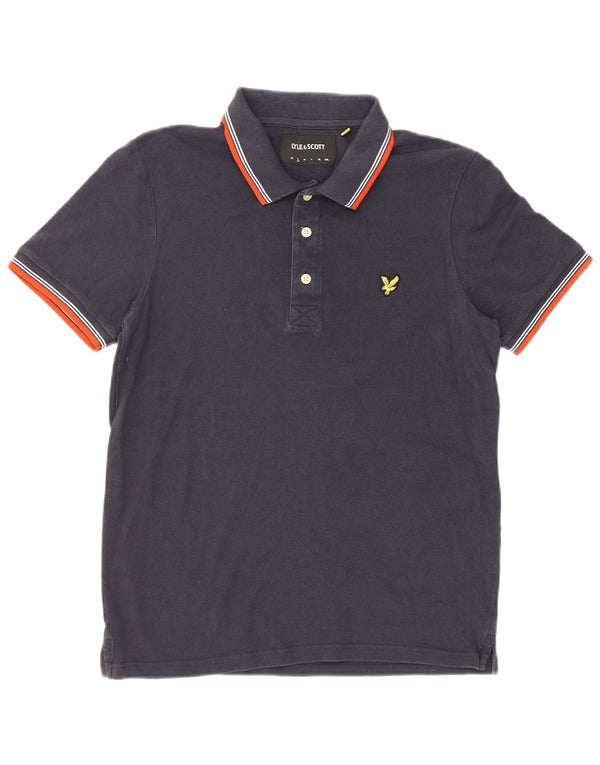 Lyle & Scott Mens Polo Shirt Small Navy Blue Striped Cotton
