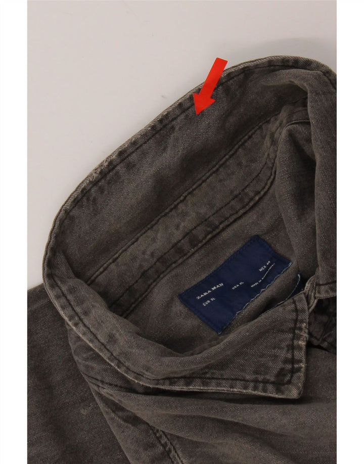 Zara Mens Regular Fit Denim Shirt XL Grey Cotton