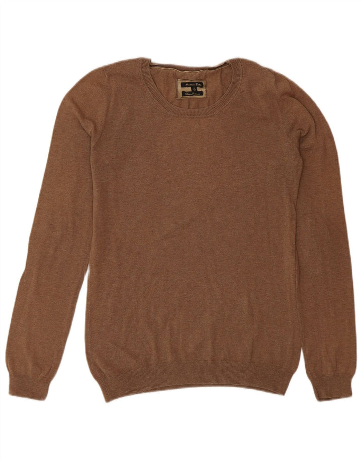 Massimo Dutti Womens Crew Neck Jumper Sweater UK 12 Medium Brown