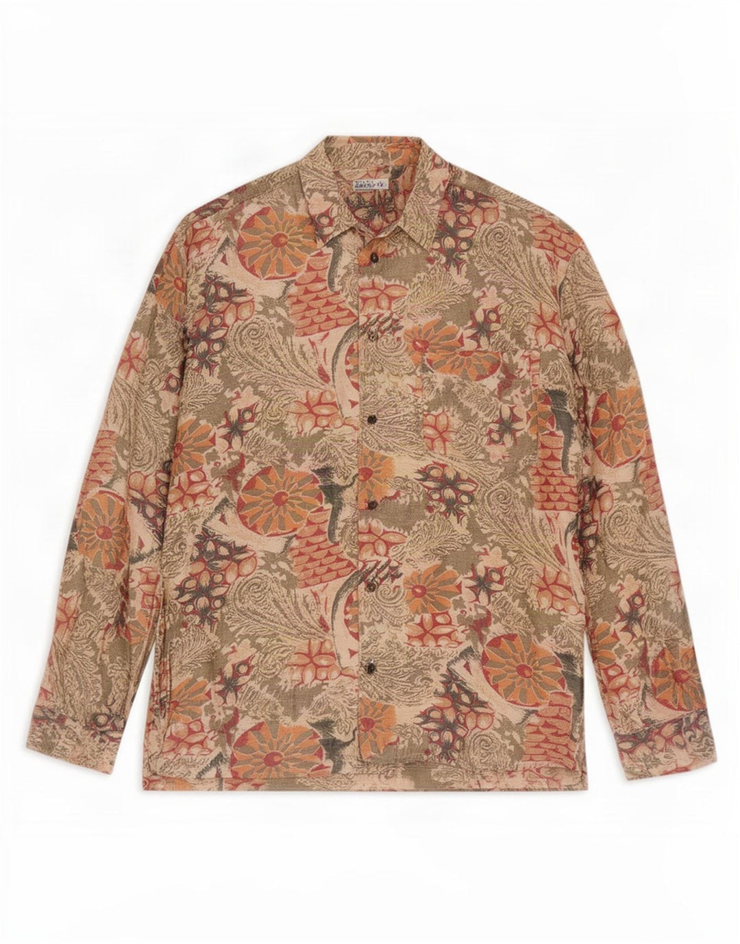 Vintage Mens Shirt Small Beige Floral