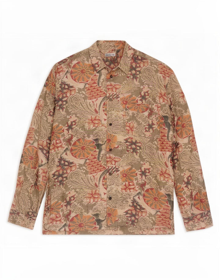 Vintage Mens Shirt Small Beige Floral