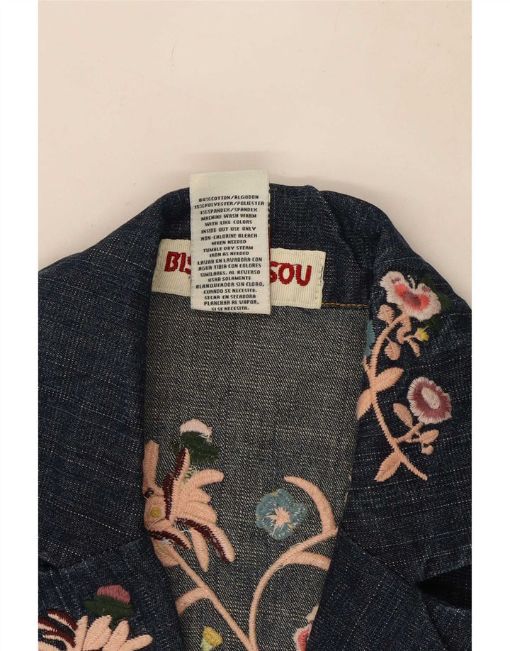 Bisou Womens Crop 1 Button Blazer Jacket UK 10 Small Blue Floral