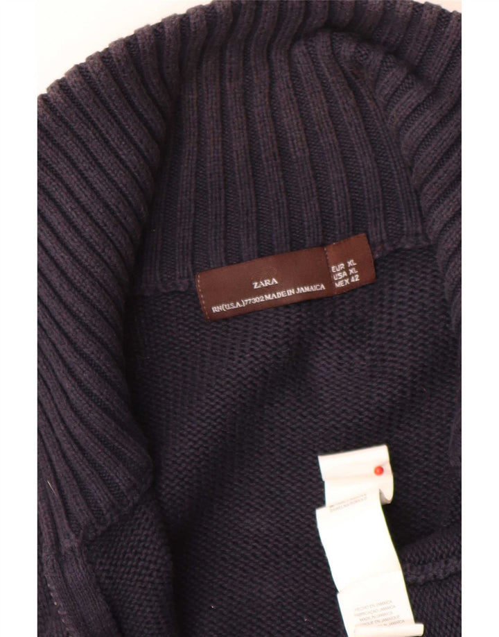 Zara Mens Cardigan Sweater XL Navy Blue Cotton