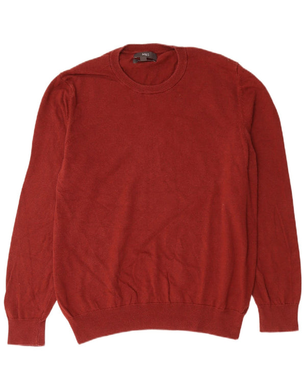 Marks & Spencer Mens Crew Neck Jumper Sweater Large Burgundy Cotton