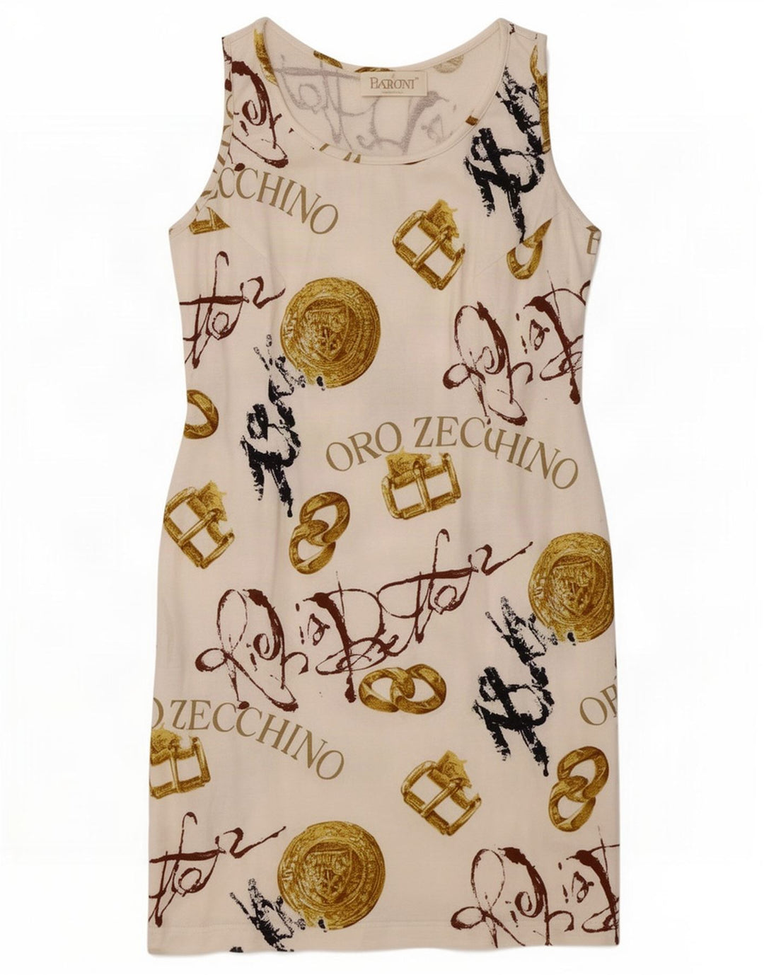 Baroni Womens Graphic Sleeveless Sheath Dress UK 14 Medium Off White