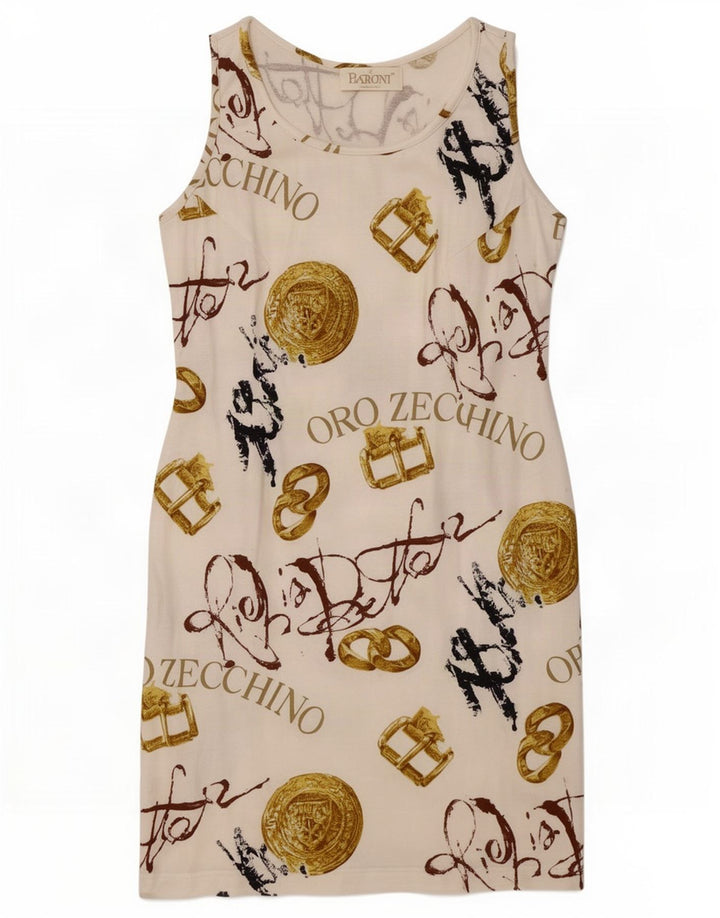 Baroni Womens Graphic Sleeveless Sheath Dress UK 14 Medium Off White