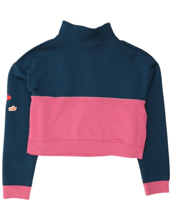 Nike Womens Graphic Sweatshirt Jumper UK 16 Large Navy Blue Colourblock
