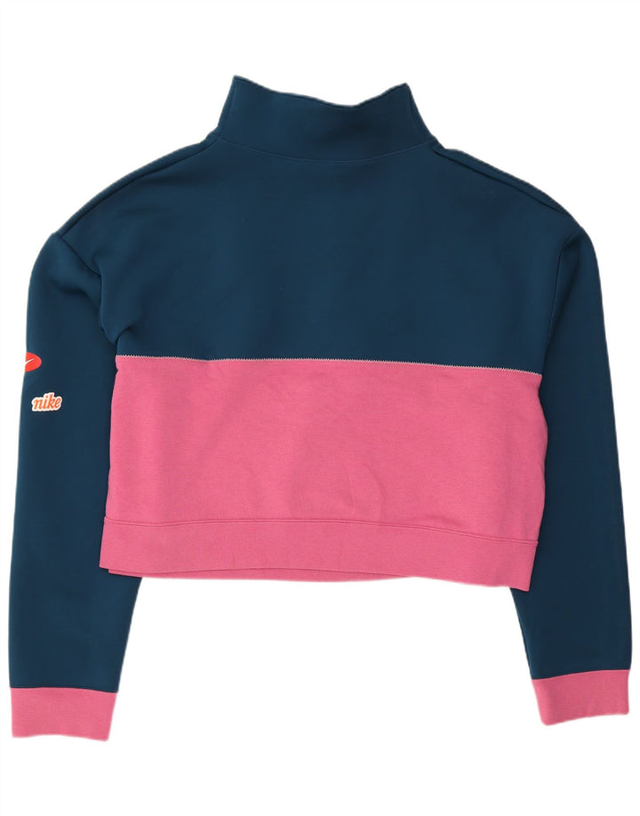 Nike Womens Graphic Sweatshirt Jumper UK 16 Large Navy Blue Colourblock