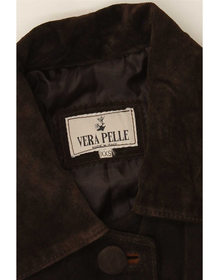 Vintage Womens Oversized Suede Overcoat UK 2 2XS Brown Leather
