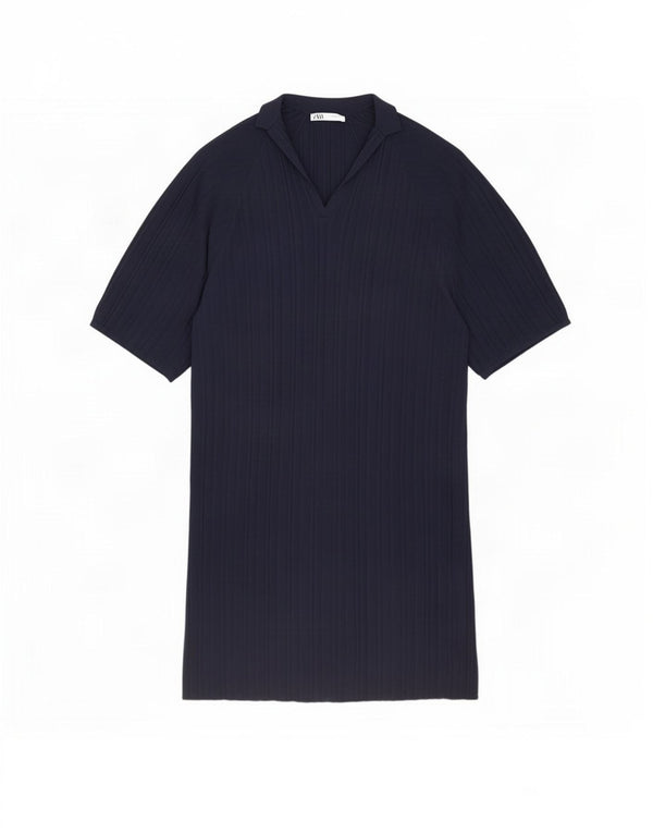 Zara Womens Oversized Polo Dress UK 10 Small Navy Blue Viscose