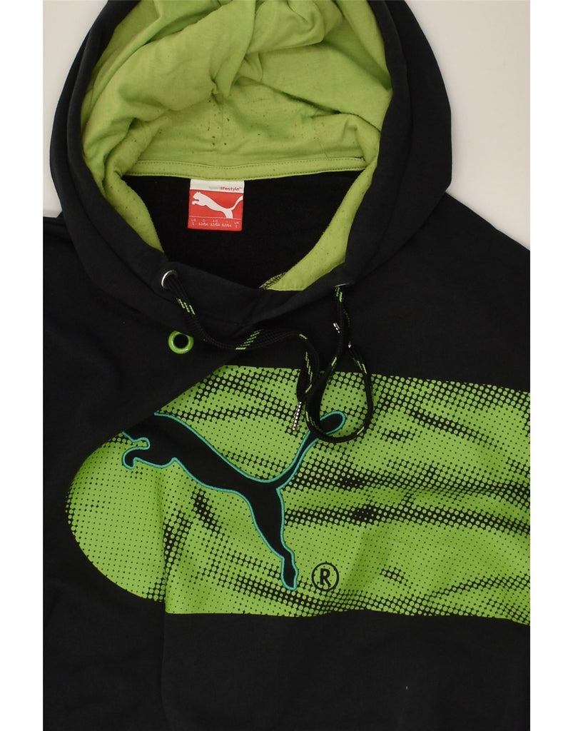 PUMA Mens Graphic Hoodie Jumper Large Black Cotton | Vintage Puma | Thrift | Second-Hand Puma | Used Clothing | Messina Hembry 