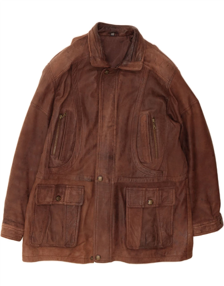 VINTAGE Mens Leather Coat IT 54 2XL Brown Leather Vintage Vintage and Second-Hand Vintage from Messina Hembry 