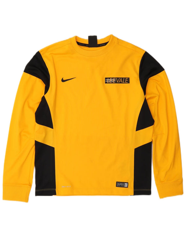 Nike Boys Dri Fit Top Long Sleeve 12-13 Years Large Yellow Colourblock