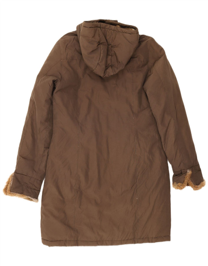 Woolrich Womens Hooded Padded Coat UK 16 Large Beige Cotton