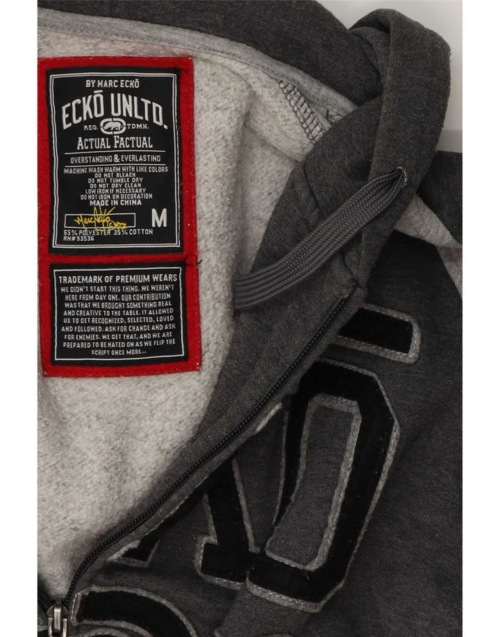 Ecko Unltd Mens Graphic Zip Hoodie Sweater Medium Grey Polyester