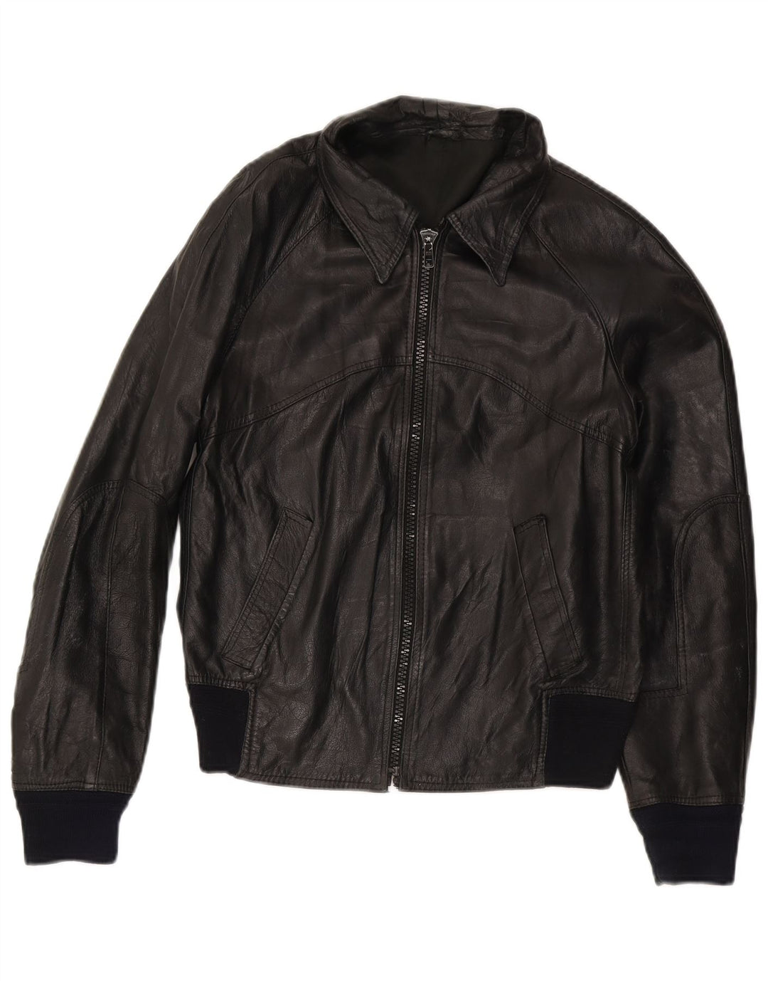 Vintage Womens Bomber Leather Jacket IT 50 XL Black Leather
