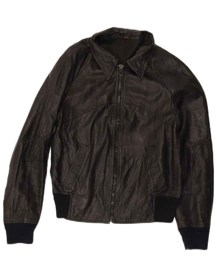 Vintage Womens Bomber Leather Jacket IT 50 XL Black Leather