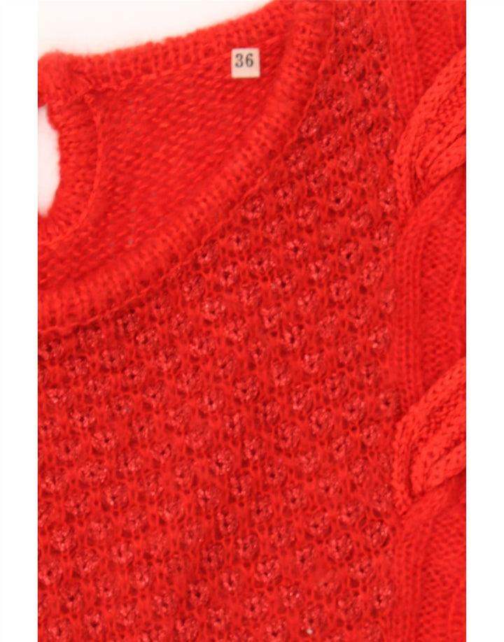 VINTAGE Womens Boat Neck Jumper Sweater EU 36 Small Red Viscose Vintage Vintage and Second-Hand Vintage from Messina Hembry 