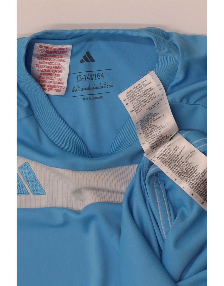 Adidas Boys T-Shirt Top 13-14 Years Blue Colourblock Polyester