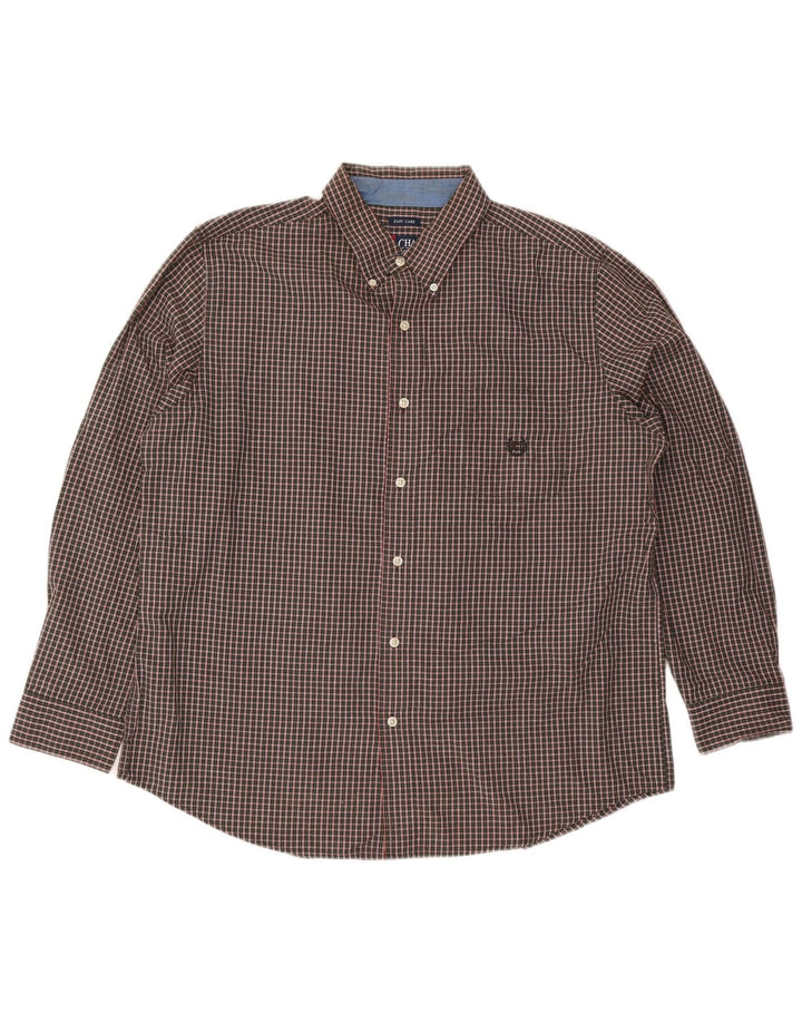 Chaps Mens Shirt XL Brown Check Cotton