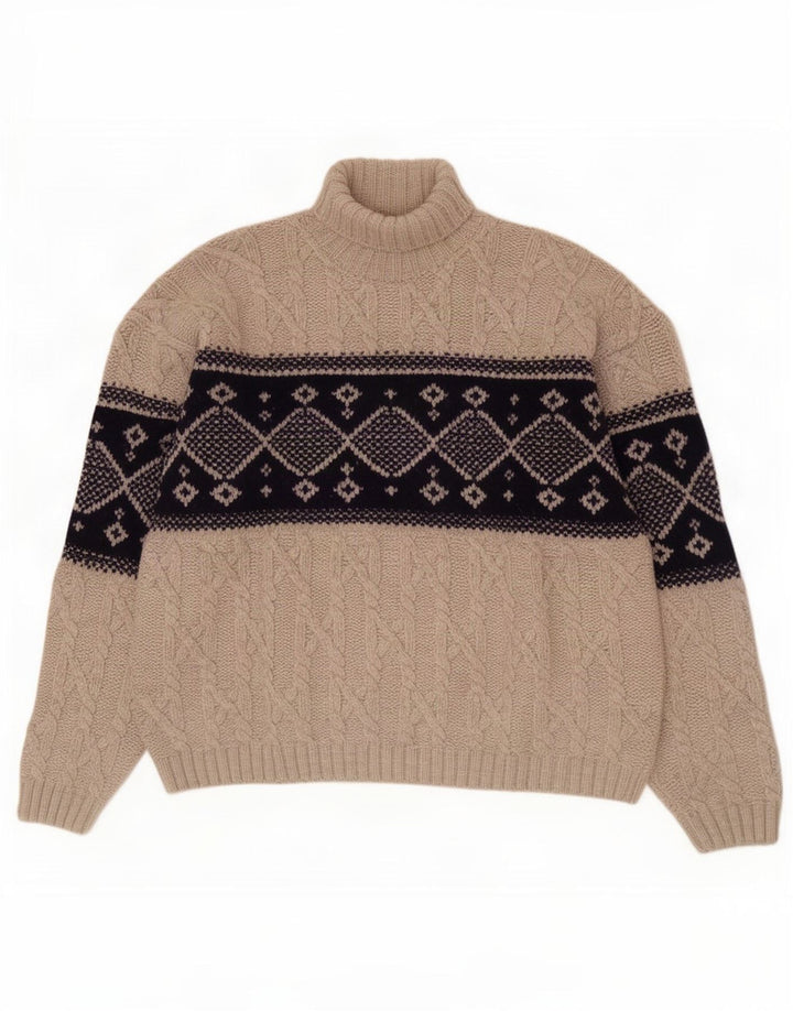 Ocean Star Mens Roll Neck Jumper Sweater IT 50 Medium Grey Geometric Wool