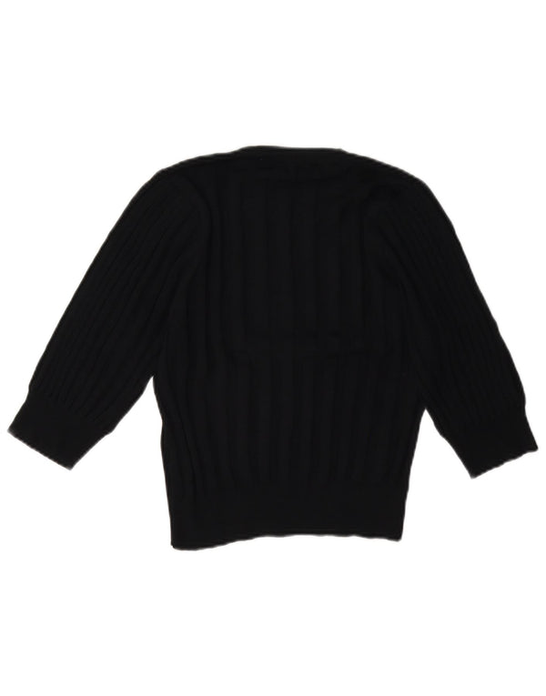 Zara Womens Crop 3/4 Sleeve V-Neck Jumper Sweater UK 10 Small Black Viscose