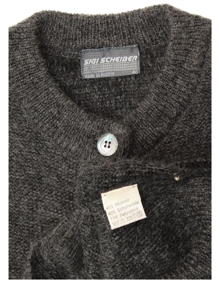 SIGI SCHEIBERG Womens Graphic Cardigan Sweater EU 40 Medium Grey Mohair