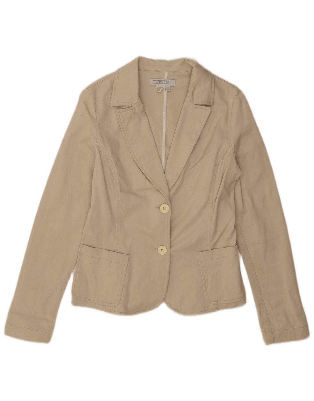 Zara Womens 2 Button Blazer Jacket UK 14 Large Beige Cotton