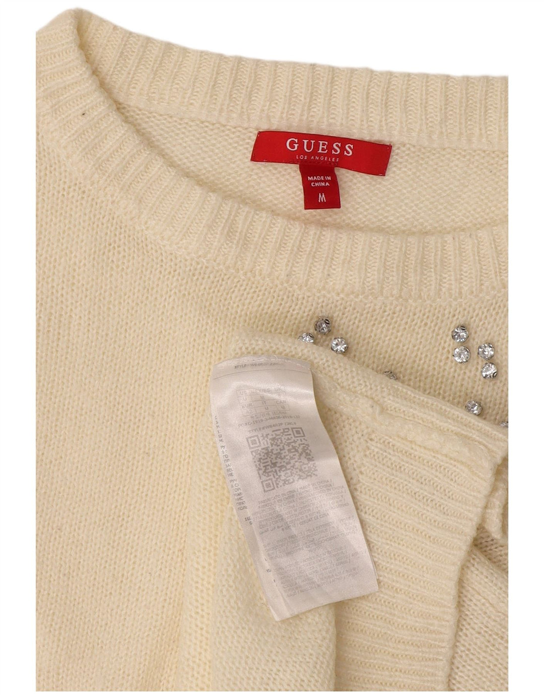 Guess Womens Boat Neck Jumper Sweater UK 14 Medium White Acrylic