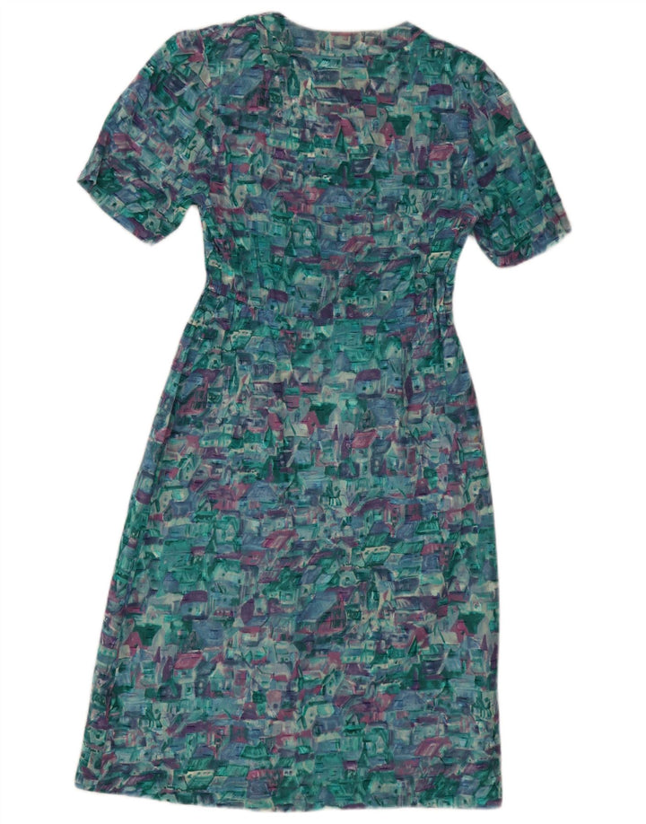 Vintage Womens Abstract Pattern A-Line Dress UK 12 Medium Blue