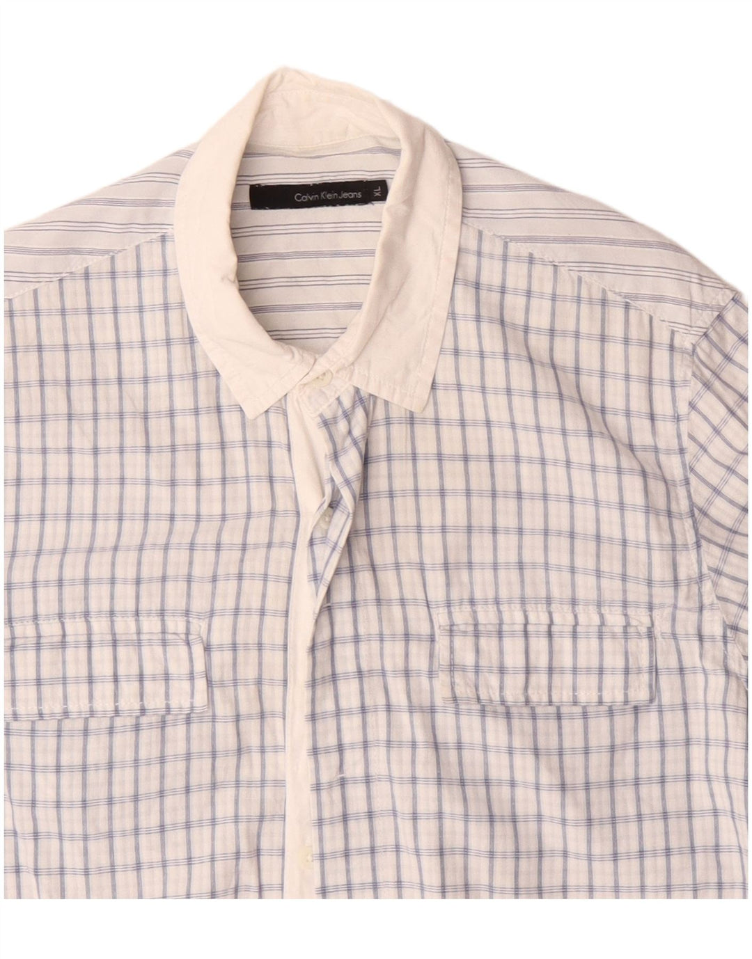 Calvin Klein Mens Short Sleeve Shirt XL White Check Cotton