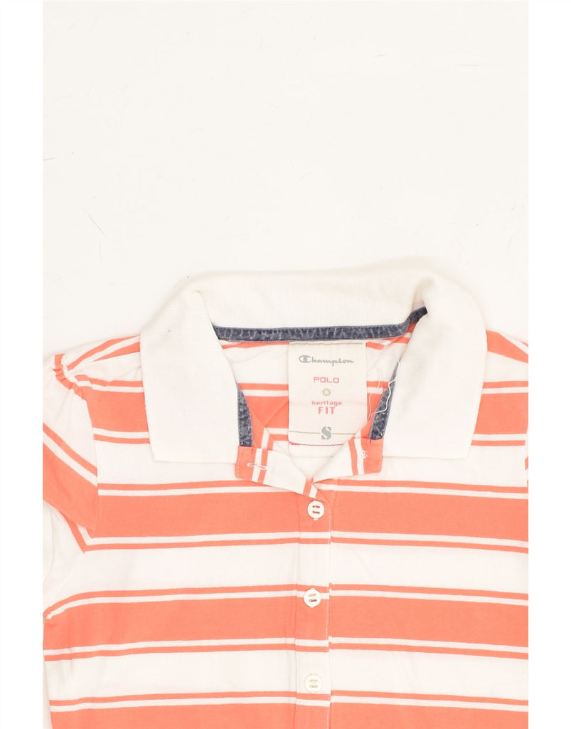 CHAMPION Girls Heritage Fit Polo Shirt 7-8 Years Small Pink Striped Cotton | Vintage Champion | Thrift | Second-Hand Champion | Used Clothing | Messina Hembry 