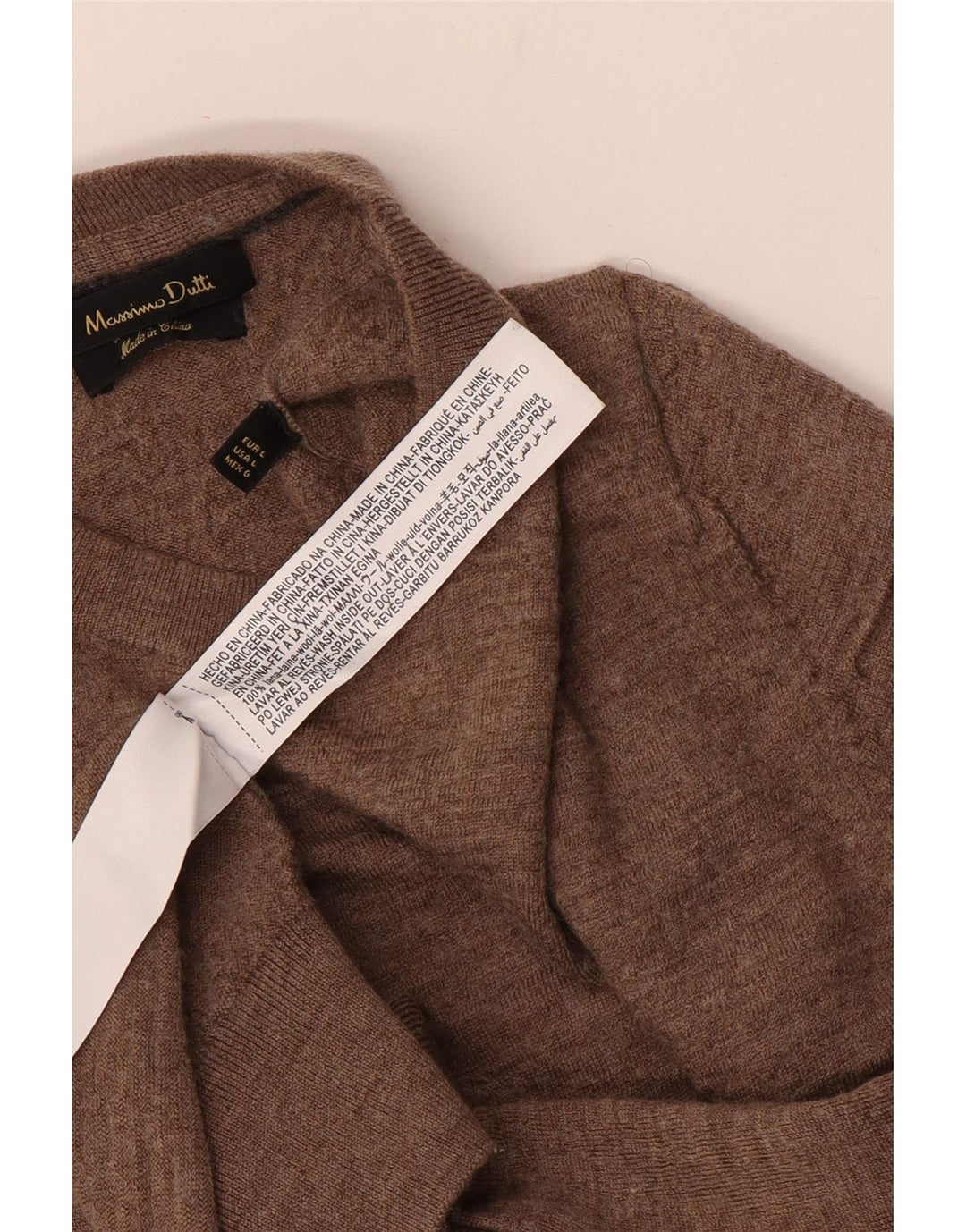 Massimo Dutti Womens Crew Neck Jumper Sweater UK 14 Large Brown Wool