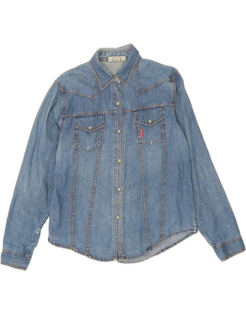 VINTAGE Womens Denim Shirt UK 14 Medium Blue Cotton Vintage Vintage and Second-Hand Vintage from Messina Hembry 