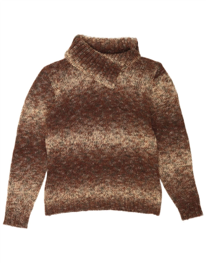 Vintage Womens Roll Neck Jumper Sweater UK 14 Medium Brown Flecked