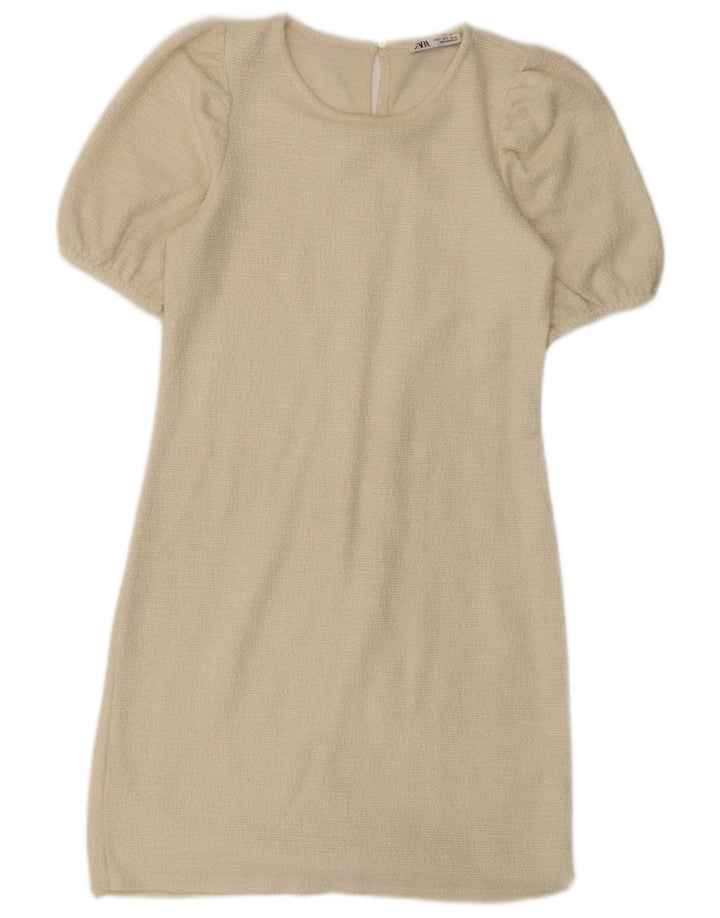 Zara Womens Sheath Dress UK 8 Small Off White Cotton