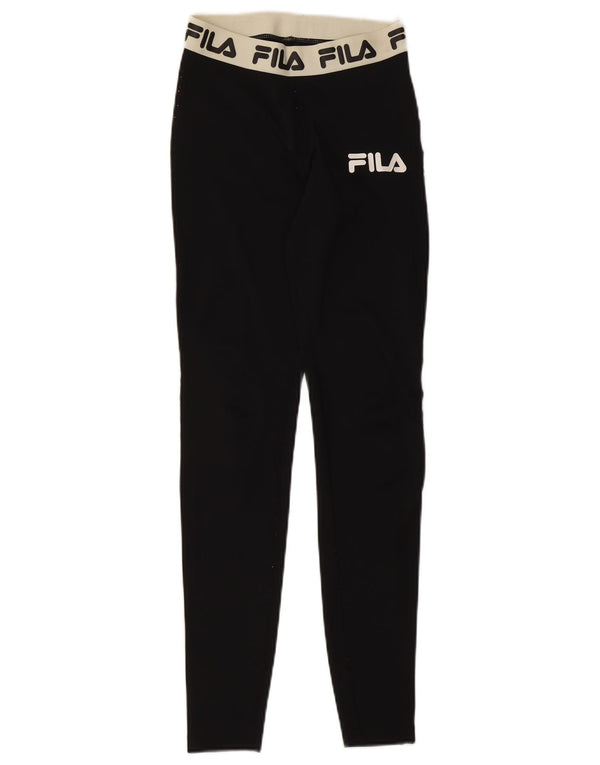 Fila Womens Graphic Leggings UK 4 XS Black Colourblock Polyester