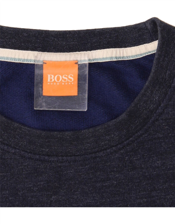 HUGO BOSS Boys Graphic Sweatshirt Jumper 15-16 Years Large Navy Blue Vintage Hugo Boss and Second-Hand Hugo Boss from Messina Hembry 