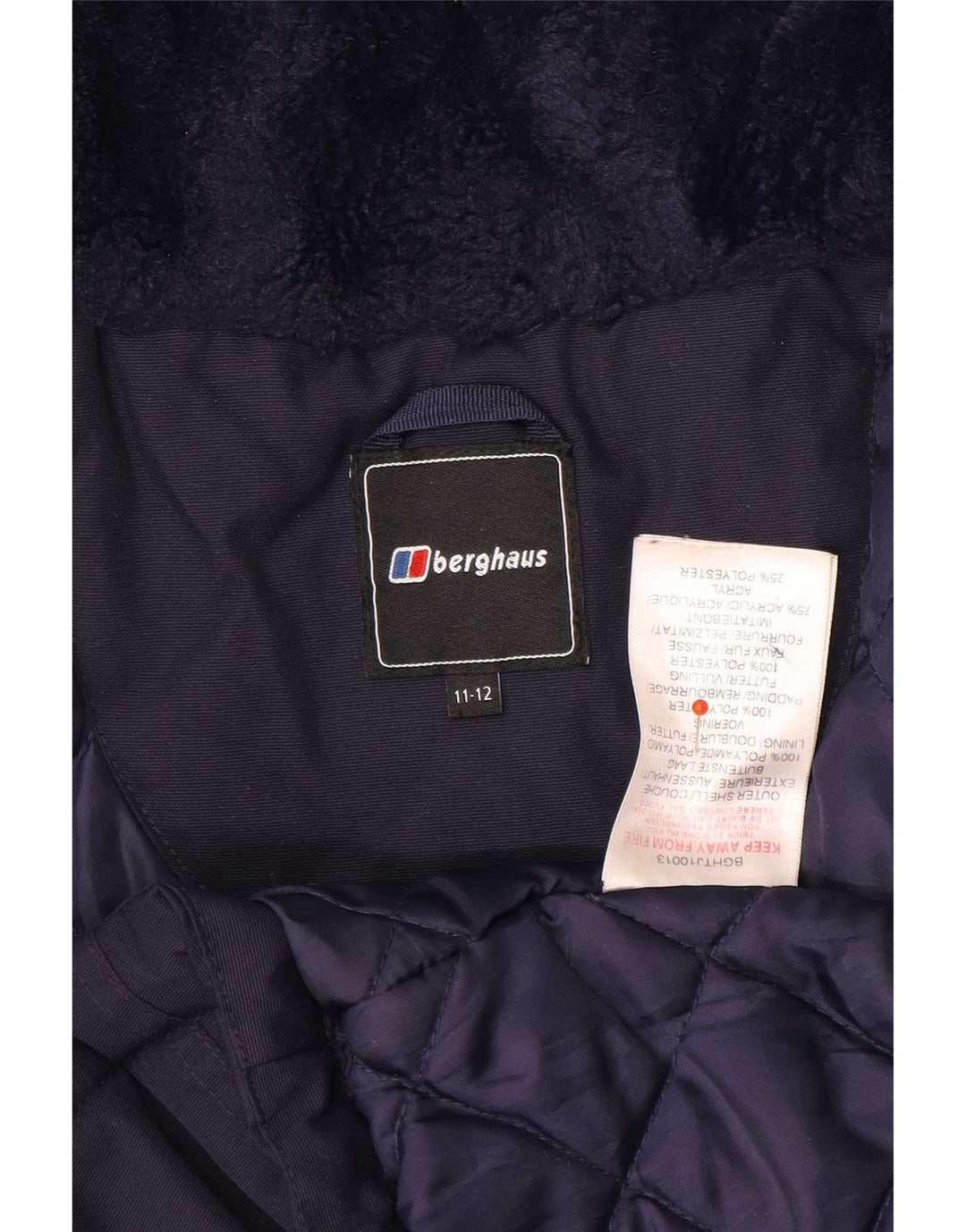 Berghaus Boys Hooded Parka Jacket 11-12 Years Navy Blue Polyamide