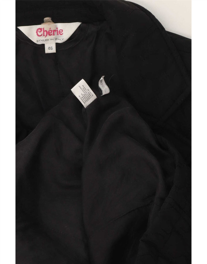 cherie Womens 4 Button Quilted Blazer Jacket IT 46 Large Black Cotton