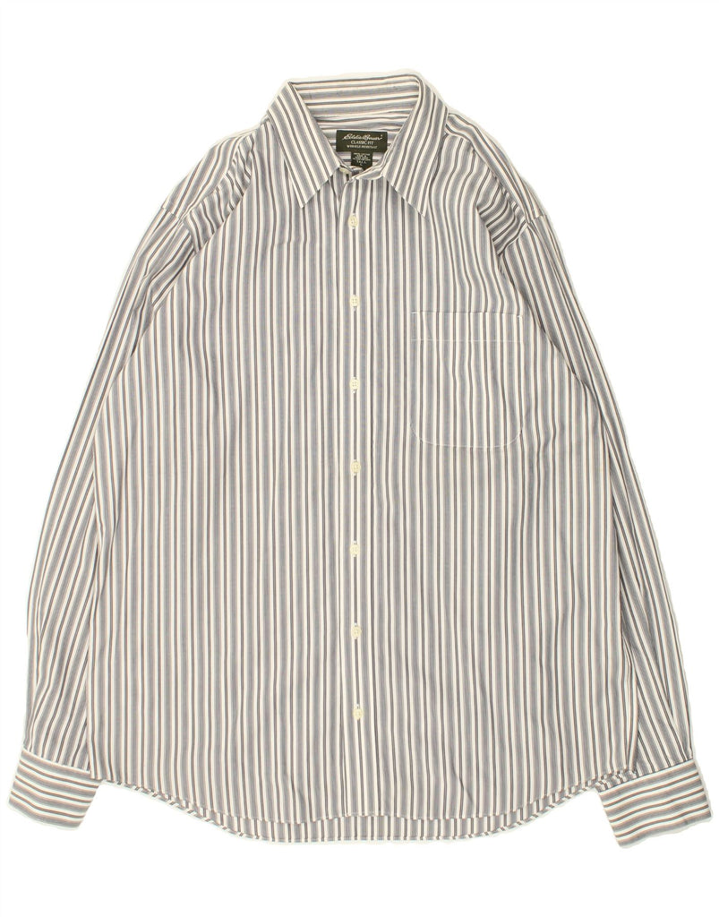 EDDIE BAUER Mens Tall Classic Fit Shirt Large Grey Striped Cotton Vintage Eddie Bauer and Second-Hand Eddie Bauer from Messina Hembry 