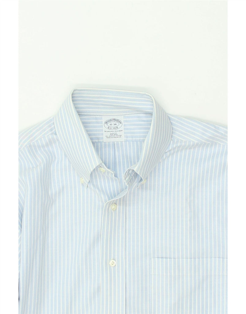 BROOKS BROTHERS Mens Slim Fit Shirt Size 15 34 Medium Blue Striped Cotton | Vintage Brooks Brothers | Thrift | Second-Hand Brooks Brothers | Used Clothing | Messina Hembry 