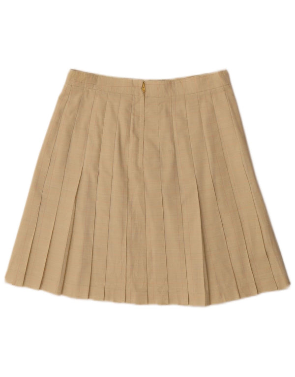 Vintage Womens Knife Pleated Skirt IT 44 Medium W28 Beige Check Viscose