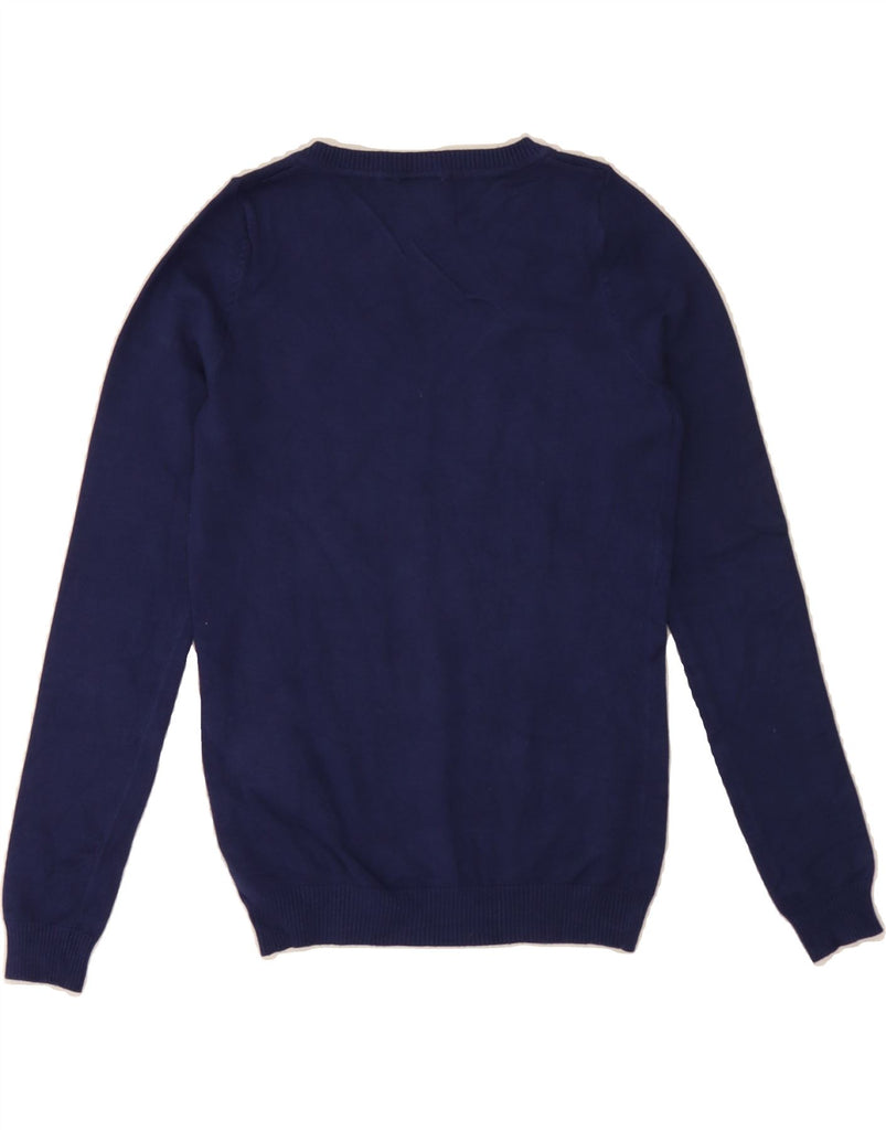 CALVIN KLEIN Womens V-Neck Jumper Sweater UK 8 Small Navy Blue Viscose Vintage Calvin Klein and Second-Hand Calvin Klein from Messina Hembry 