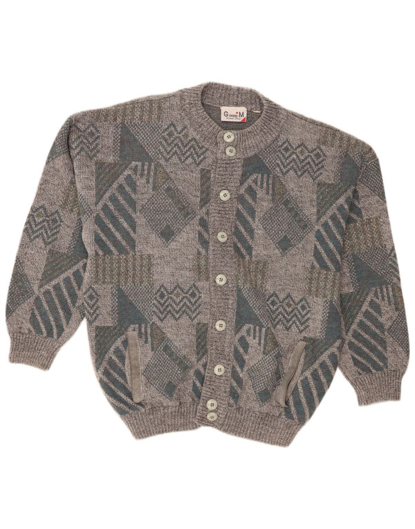 Gianni Mens Loose Fit Cardigan Sweater Medium Grey Geometric