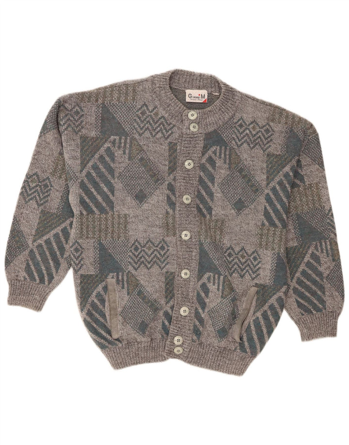 Gianni Mens Loose Fit Cardigan Sweater Medium Grey Geometric