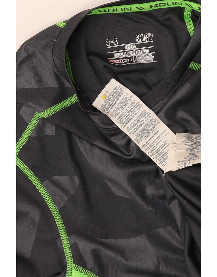 Under Armour Mens Heat Gear Top Long Sleeve Small Grey Geometric Polyester